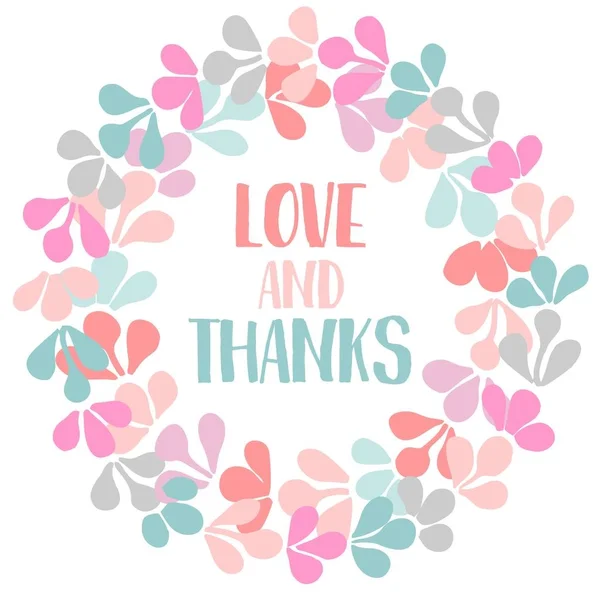 Love and thanks with pastel vector wreath — Stock Vector