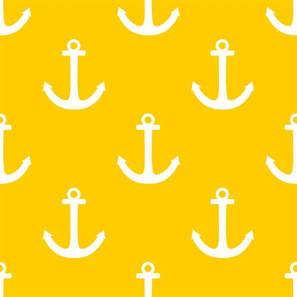 Tile sailor vector pattern with white anchor on yellow background — Stock Vector