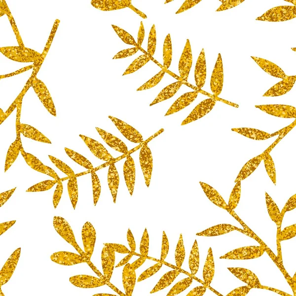 Tegel tropische vector patroon met gouden exotische verlaat op witte achtergrond — Stockvector