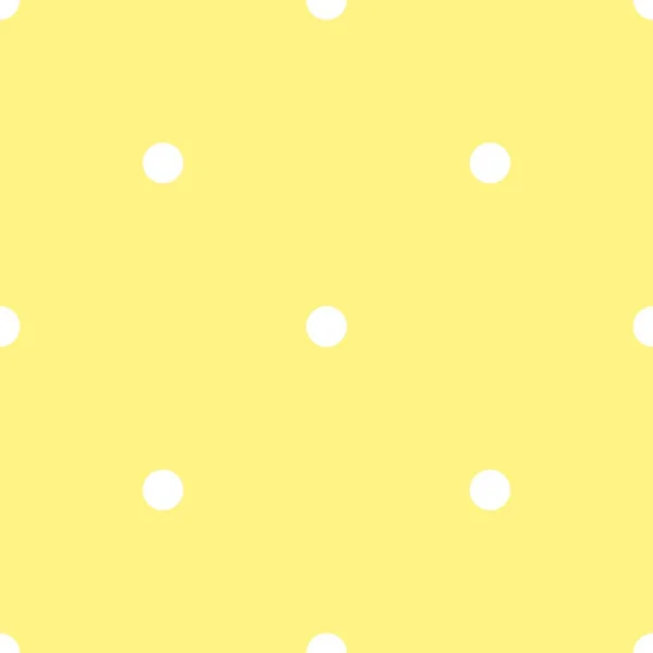 노란 배경에 흰색 폴카 점이 있는 타일 벡터 패턴 — 스톡 벡터
