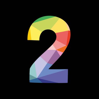 Siyah arka plan üzerine izole 2 numaralı renkli vektör