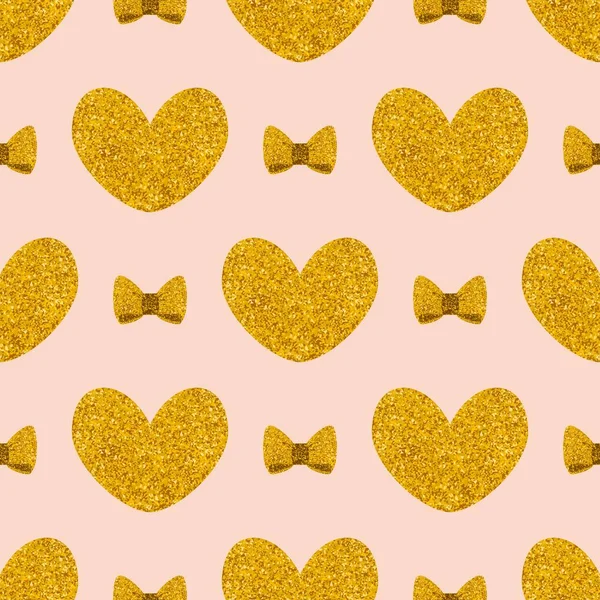 Tegel vector patroon met gouden hartjes en bogen op roze pastel achtergrond — Stockvector