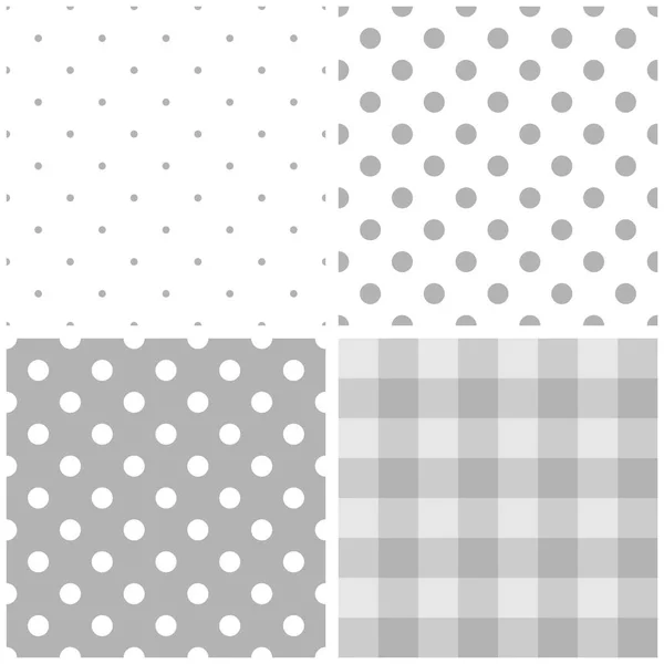 赤ちゃんのグレーと白のタイルの水玉と市松模様の格子縞のパターン セットをベクトル — ストックベクタ