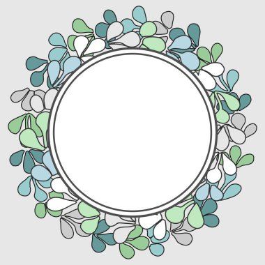 Gri arka plan üzerinde beyaz, yeşil ve mavi defne çelengi vektör çerçeve