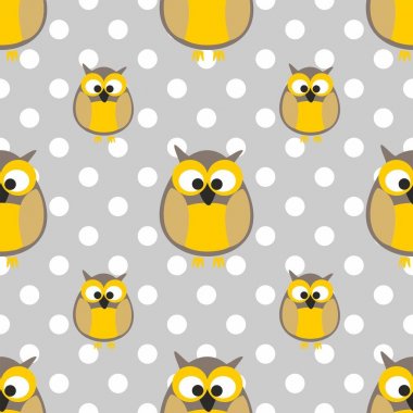 Baykuşlar ve lekeli gri arka plan üzerinde döşeme vektör deseni