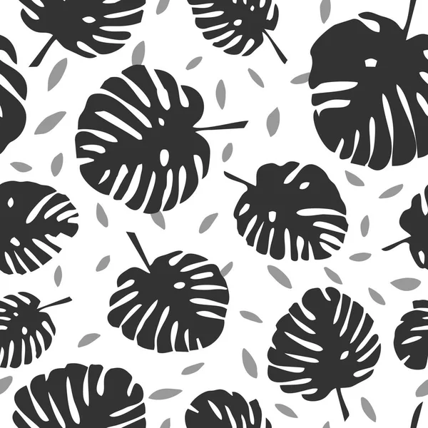 Carrelage Motif Vectoriel Tropical Avec Des Feuilles Exotiques Noires Sur — Image vectorielle