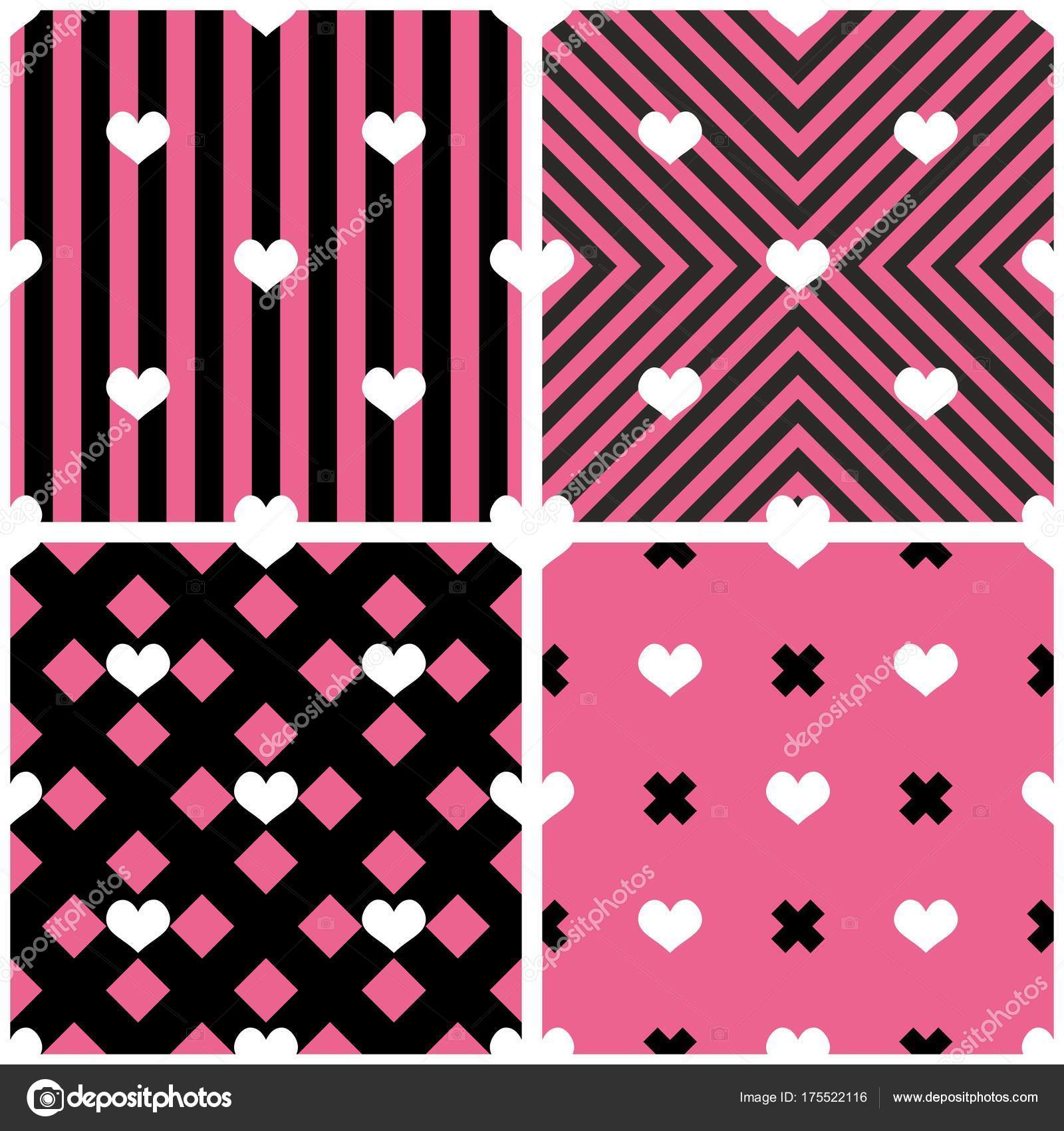 Tile Vector Pattern Hearts Pink Black Background Stock Vector by ©mala-ma  #175522116