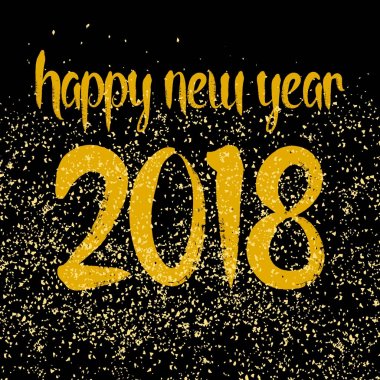 Mutlu yeni yıl 2018 el çekilmiş altın vektör siyah arka plan üzerine istiyor