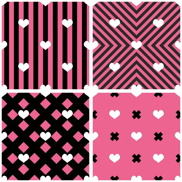 Patrón Vectores Azulejos Con Corazones Sobre Fondo Rosa Negro — Archivo Imágenes Vectoriales