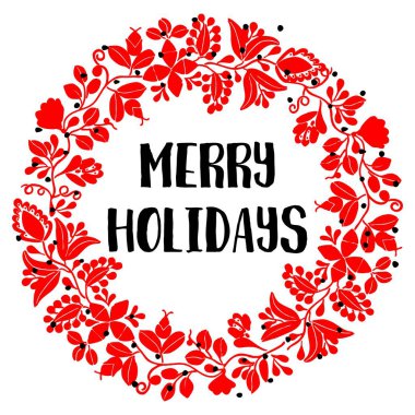 Mutlu tatil kırmızı vektör kartı ile Noel çelenk