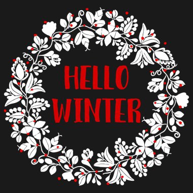 Kış çelenk vektör kart Merhaba