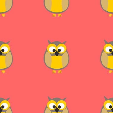 Baykuşlar pembe bir arka plan üzerinde döşeme vektör deseni