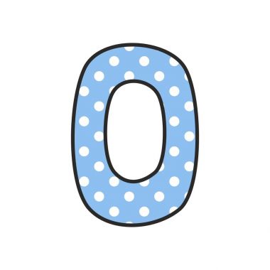 El vektör numarası 0 ile lekeli pastel mavi izole üzerinde beyaz zemin üzerine çekilmiş.