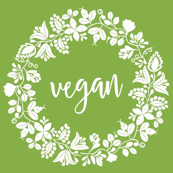 Vegan floral vector wreath on green background illustration