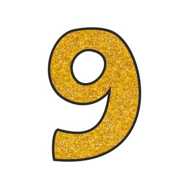 Beyaz arka plan üzerinde izole 9 altın vektör numara el çekilmiş
