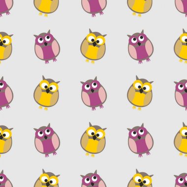 Baykuşlar gri arka plan üzerinde döşeme vektör deseni