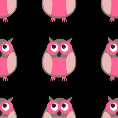 Siyah arkaplanda baykuşlar olan döşeme vektör deseni