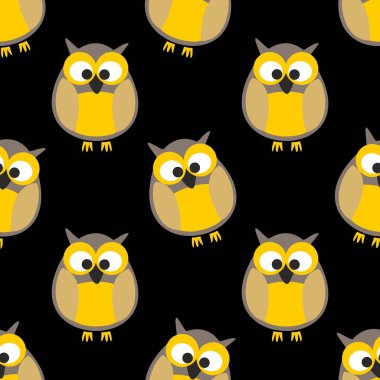 Siyah arkaplanda baykuşlar olan döşeme vektör deseni