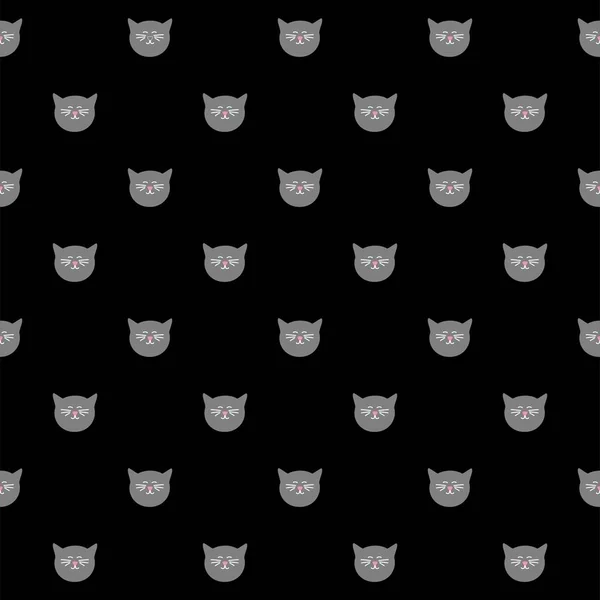 Patrón Vector Azulejo Con Gatos Sobre Fondo Negro — Vector de stock