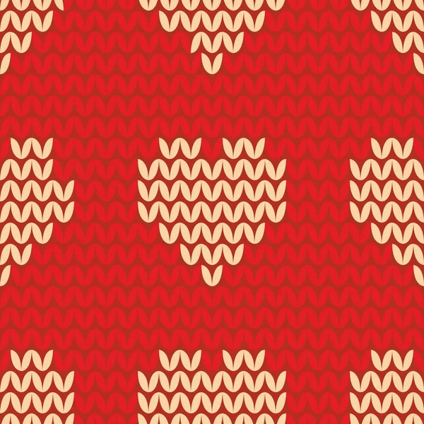 Tegel Breien Vector Patroon Met Gele Hartjes Rode Achtergrond — Stockvector