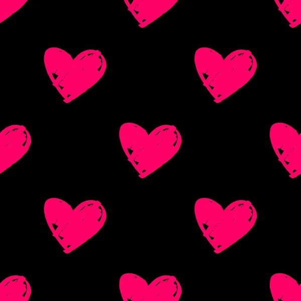 タイルベクトルパターンとピンクの心黒の背景 — ストックベクタ