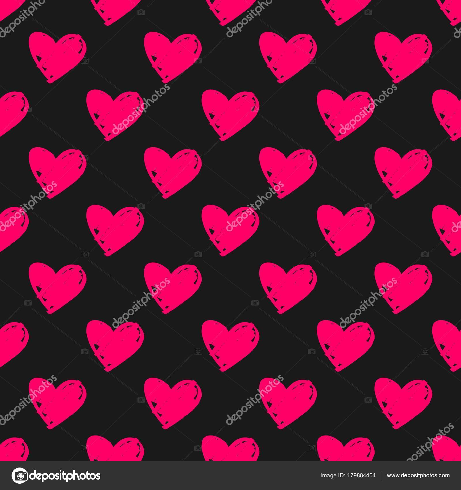 Tile Vector Pattern Pink Hearts Black Background Seamless Decoration
