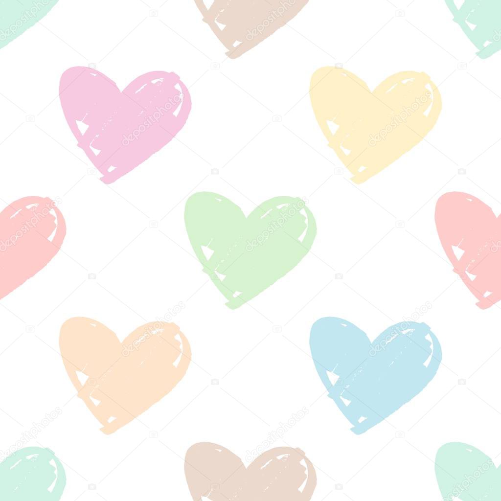 Tile vector pattern with pastel hearts on white background