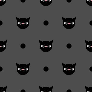 Kara kediler ve lekeli gri arka plan üzerinde döşeme vektör deseni