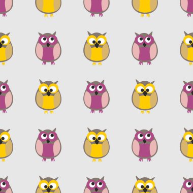Baykuşlar gri arka plan üzerinde döşeme vektör deseni