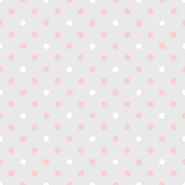 グレーの背景にピンクと白の水玉模様のタイルのベクトル パターン — ストックベクタ