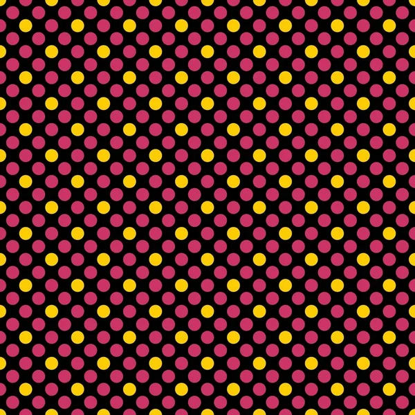 Tile Vector Pattern Yellow Pink Polka Dots Black Background — Stock Vector