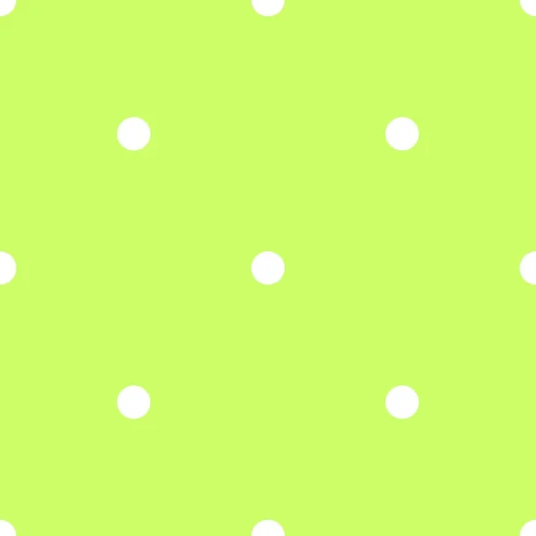 ネオン緑の背景に白の水玉模様のタイルのベクトル パターン — ストックベクタ
