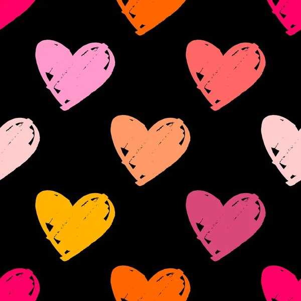 Kachelvektormuster Mit Pastellfarbenen Herzen Auf Schwarzem Hintergrund — Stockvektor