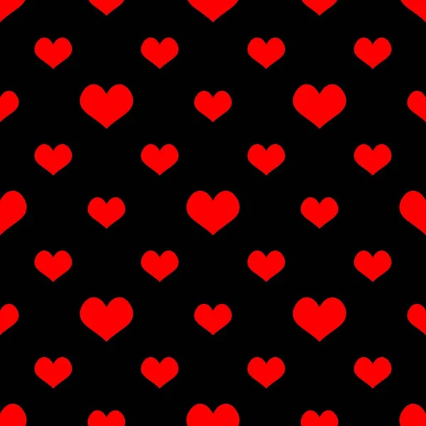 Tile Vector Pattern Red Hearts Black Background — Stock Vector