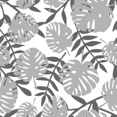 Beyaz arka plan üzerinde egzotik yaprakları döşeme tropikal vektör deseni