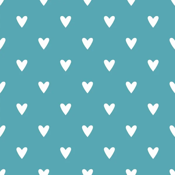 ミント グリーンの背景に白い心を持つタイルかわいいベクター パターン — ストックベクタ