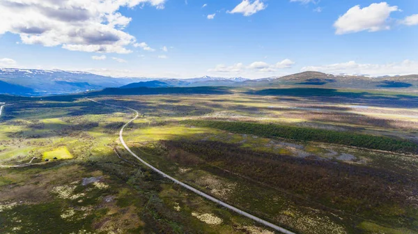 Norwegian Scandinavian Summer Landscape View Road Mountains Blue Sky Aerial — Stock Photo, Image