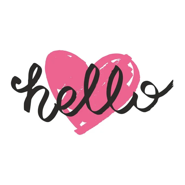 Růžový Vektor Znamení Textem Srdce Hello Izolovaných Bílém Pozadí — Stockový vektor