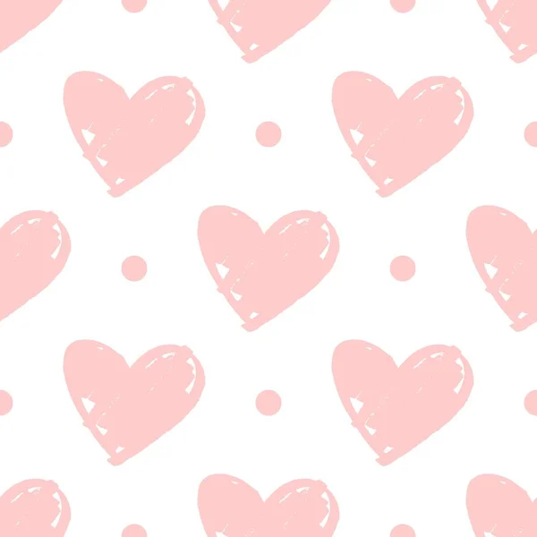Tile Vector Pattern Pink Hearts Dots White Background — Stock Vector