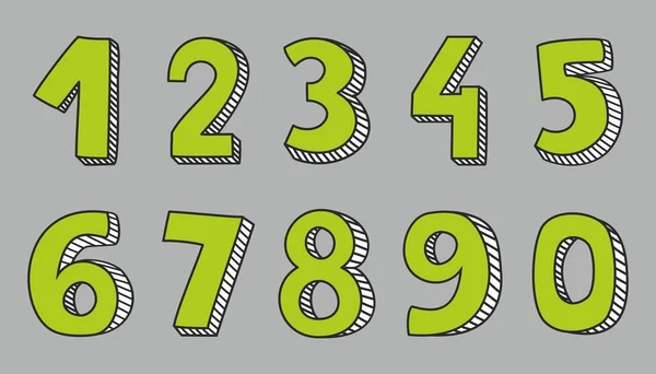 Hand Drawn Green Vector Numbers Isolated Grey Background — Stock Vector
