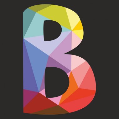 B vektör düşük Poli yüzey pastel renkli ve beyaz Alfabe harf siyah arka plan üzerine izole kaydırma