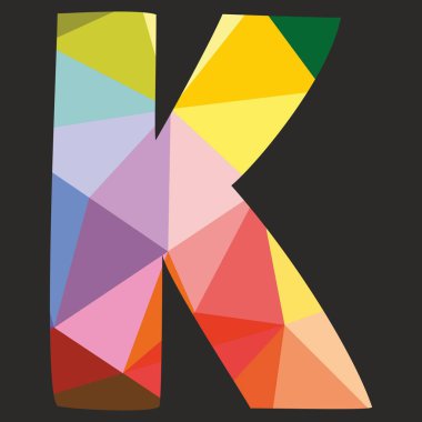 K vektör düşük Poli yüzey pastel renkli ve beyaz Alfabe harf siyah arka plan üzerine izole kaydırma