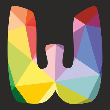 W vektör düşük Poli yüzey pastel renkli ve beyaz Alfabe harf siyah arka plan üzerine izole kaydırma