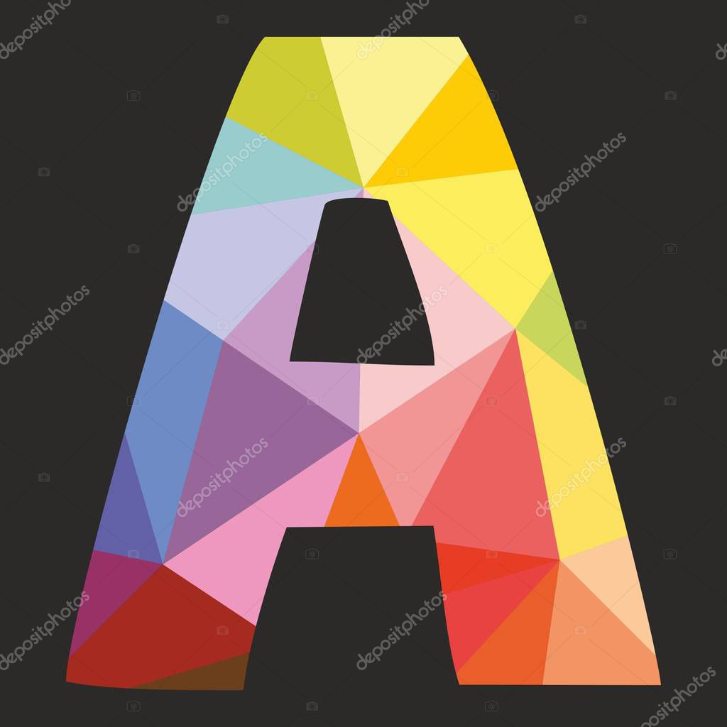 A vector low poly wrapping surface pastel colorful and white alphabet letter isolated on black background