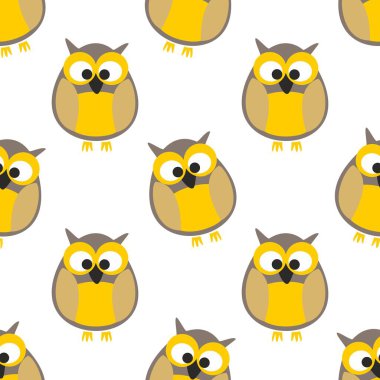 Beyaz arkaplanda baykuşlar olan döşeme vektör deseni