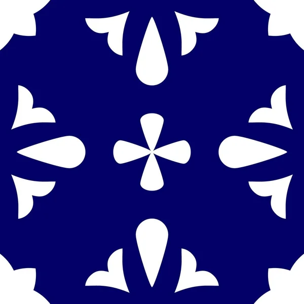 Telha Indigo Azulejos Piso Decorativo Azul Branco Padrão Vetorial Fundo — Vetor de Stock