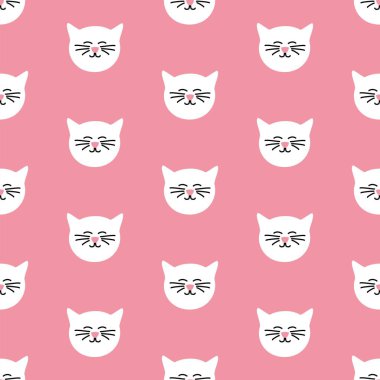 Pembe arka planda kedileri olan fayans vektör deseni