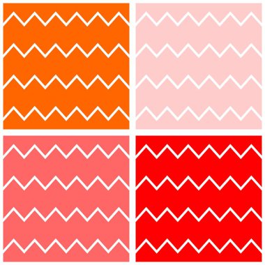 Kırmızı, turuncu ve pembe arka plan üzerinde beyaz zig zag chevron ile ayarla döşeme vektör deseni