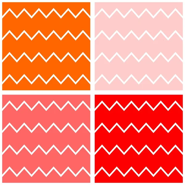 オレンジ ピンクの背景に白いジグザグ ジグザグ シェブロンと設定タイル パターン ベクトル — ストックベクタ