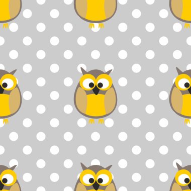 Baykuşlar ve nokta gri arka plan üzerinde döşeme vektör deseni